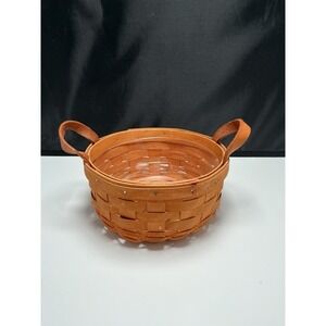 Vintage 1996 Longaberger 7" Round Button Basket w/ Liner & Leather Handles